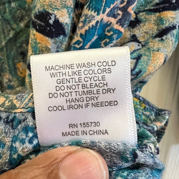 Jane & Delancey Boho Patchwork Rayon Button Down Tunic Blouse M - Picture 5 of 5